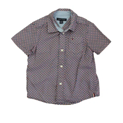 Tommy Hilfiger Kids' Boys Navy Red Foral Button Down Short Sleeve In Brown