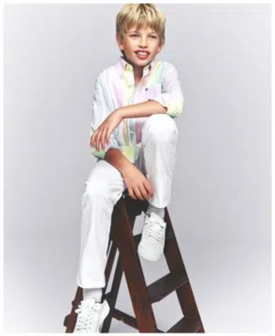 Tommy Hilfiger Kids' Boys Prep Stripe Long Sleeve Shirt Twill Straight Leg Pants In Fresh White
