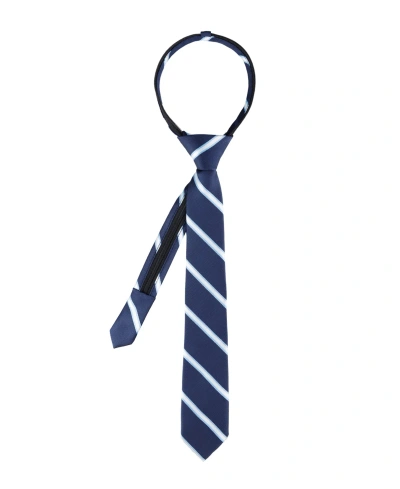 Tommy Hilfiger Kids' Boys Striped Pre-tied Zipper Tie In Navy Blue