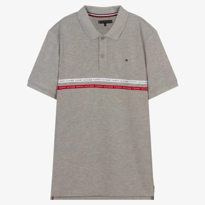 Tommy Hilfiger Boys Teen Grey Logo Polo Shirt In Gray