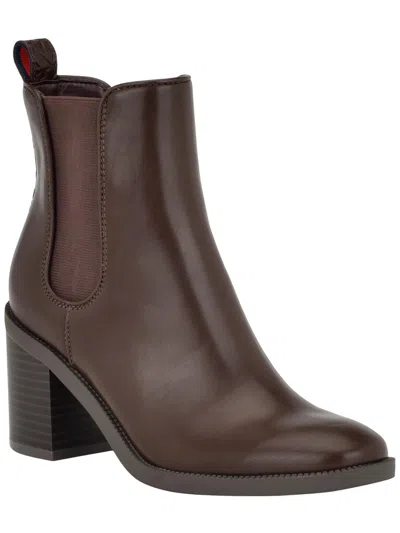 Tommy Hilfiger Brae Womens Faux Leather Round Toe Chelsea Boots In Brown