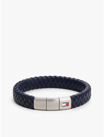 Tommy Hilfiger Braided Leather Bracelet In Blue