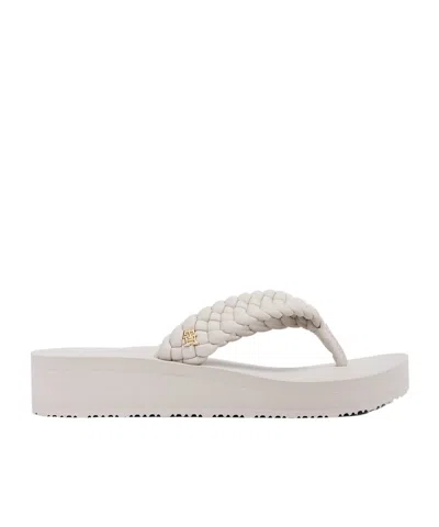 Tommy Hilfiger Braided Strap Wedge Flip-flops In White