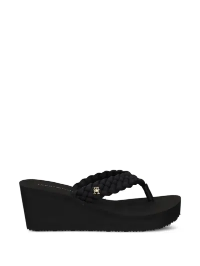 Tommy Hilfiger Wedge Braided Flip Flop In Black