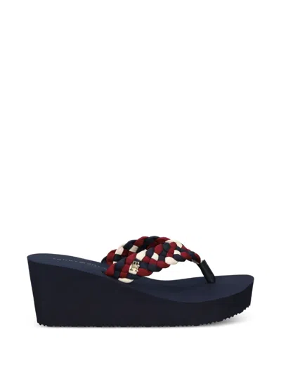 Tommy Hilfiger Braided Wedge Slides In Blue