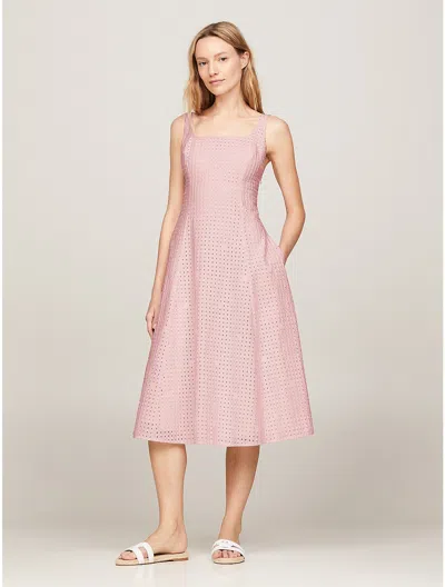 Tommy Hilfiger Broderie Anglaise Midi Dress In Light Pink Allover