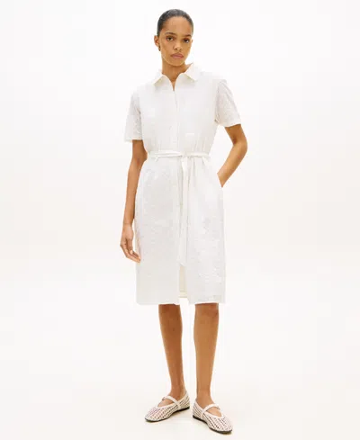 Tommy Hilfiger Broderie Knee-length Short-sleeve Shirt Dress In White
