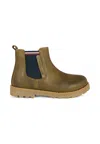 Tommy Hilfiger Brown Ankle Boots For Boy With Logo In Green