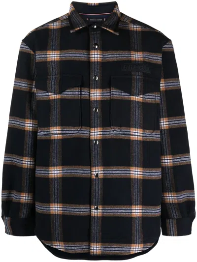 Tommy Hilfiger Brushed-effect Check-pattern Overshirt In Blue
