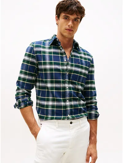 Tommy Hilfiger Brushed Flannel Check Print Shirt In Blue