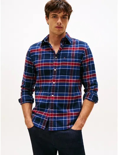 Tommy Hilfiger Brushed Flannel Check Print Shirt In Blue