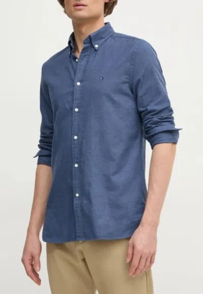 Tommy Hilfiger Brushed Linen Solid Sf Shirt In Blue