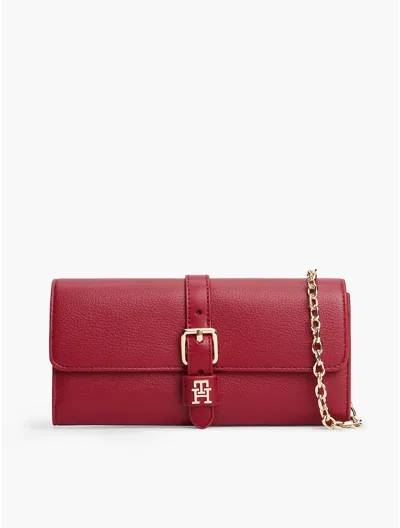 Tommy Hilfiger Buckle Monogram Chain Strap Wallet In Autumn Red