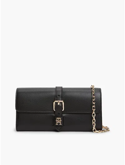 Tommy Hilfiger Buckle Monogram Chain Strap Wallet In Black