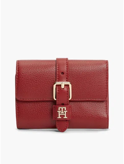 Tommy Hilfiger Buckle Monogram Trifold Wallet In Autumn Red