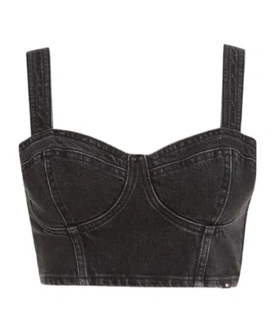 Tommy Hilfiger Bustier Denim Skinny Fit Crop Top In Black