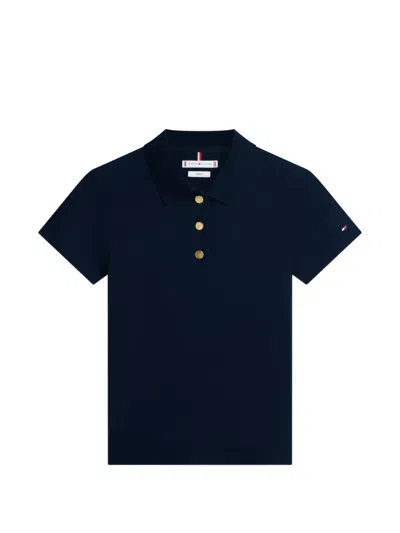 Tommy Hilfiger Button-up Polo Top In Black