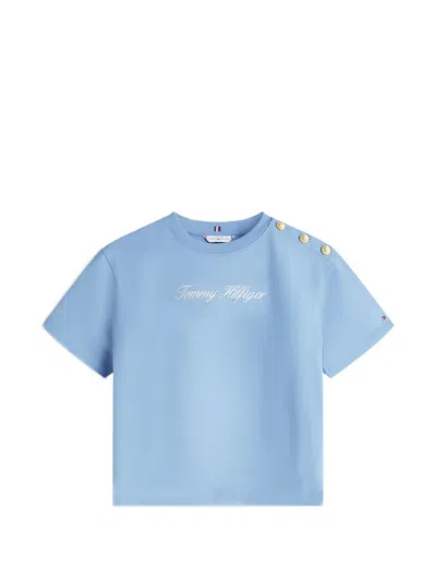 Tommy Hilfiger Button-detail Logo T-shirt In Blue