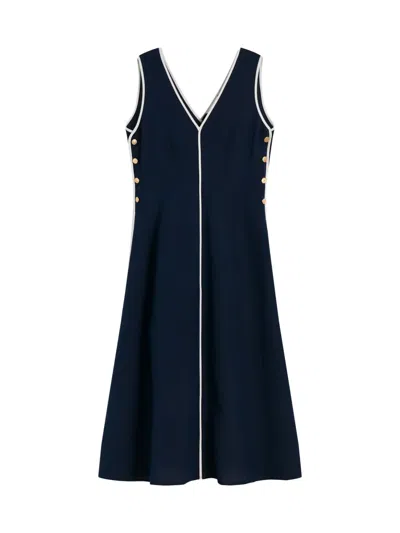Tommy Hilfiger Button-detail V-neck Midi Dress In Blue