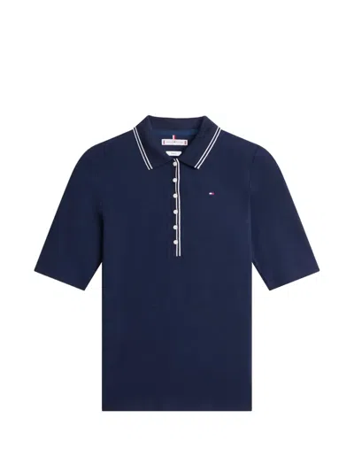 Tommy Hilfiger Button-placket Polo Top In Blue