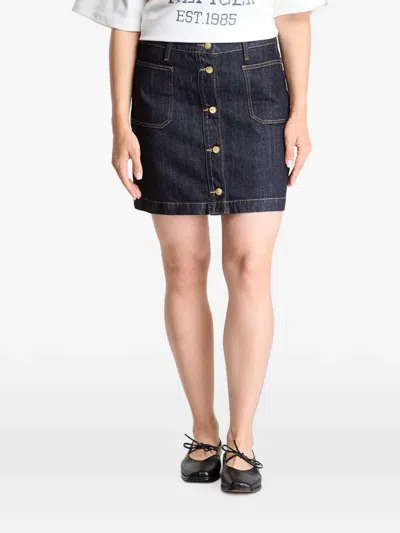 Tommy Hilfiger Button-up Rigid Denim Mini Skirt In Blue