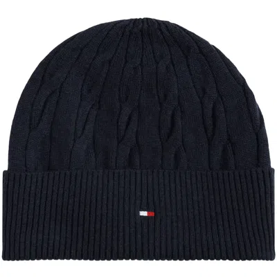 Tommy Hilfiger Cable Knit Beanie Hat Navy In Black