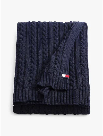Tommy Hilfiger Cable Knit Blanket In Blue
