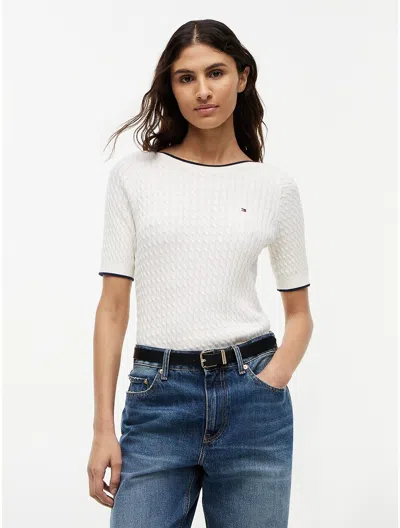 Tommy Hilfiger Cable Knit Boatneck Sweater In Animal Print
