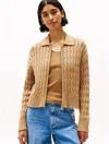 Tommy Hilfiger Cable Knit Boxy Zip Cardigan In Safari Canvas
