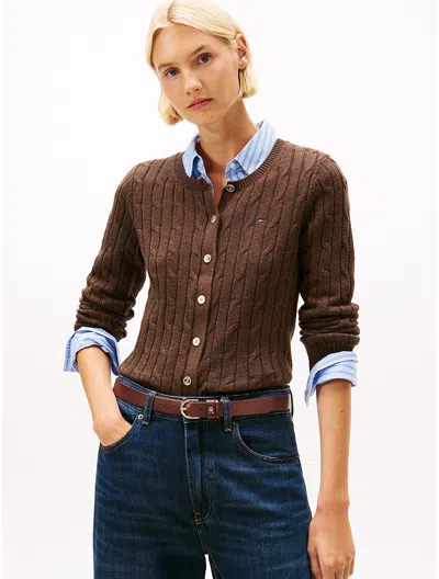 Tommy Hilfiger Cable Knit Cardigan In Brown