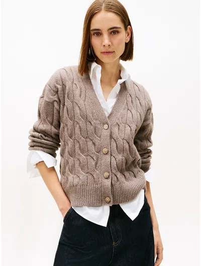 Tommy Hilfiger Cable Knit Cardigan In Brown