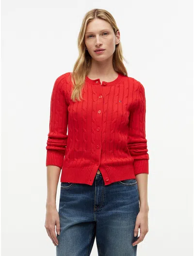 Tommy Hilfiger Cable Knit Cardigan In Red