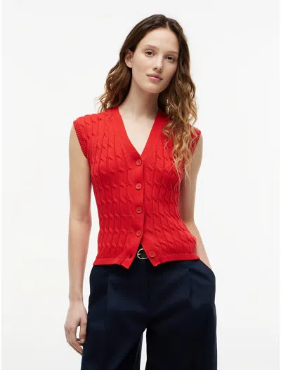 Tommy Hilfiger Cable Knit Cardigan Vest In Red