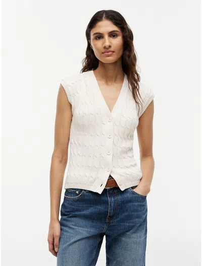 Tommy Hilfiger Cable Knit Cardigan Vest In White