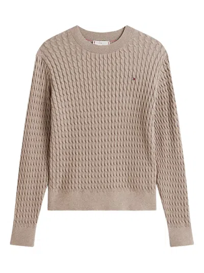 Tommy Hilfiger Cable Knit Cotton Sweater In Brown