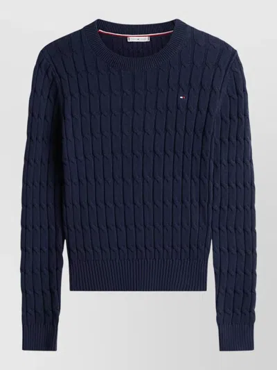 Tommy Hilfiger Cable Knit Crew Neck Long Sleeve Sweater In Blue