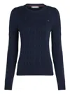 Tommy Hilfiger Crew Neck Long Sleeve Cable Knit Sweater In 蓝色