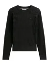 Tommy Hilfiger Cable-knit Crew-neck Sweater In Black