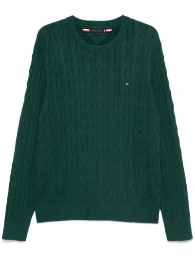 Tommy Hilfiger Cable-knit Crew-neck Sweater In Green