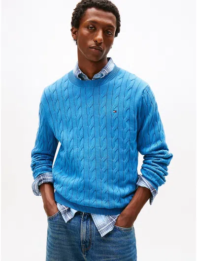 Tommy Hilfiger Cable Knit Crewneck Sweater In Blue