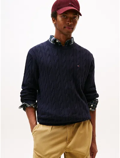 Tommy Hilfiger Cable Knit Crewneck Sweater In Blue