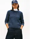 Tommy Hilfiger Cable Knit Crewneck Sweater In Blue