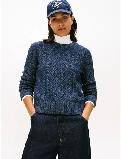 Tommy Hilfiger Cable Knit Crewneck Sweater In Blue