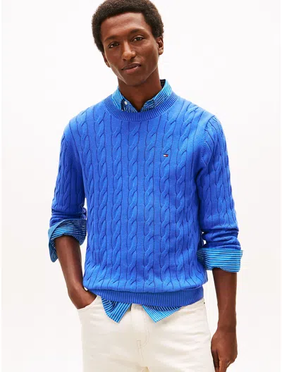 Tommy Hilfiger Cable Knit Crewneck Sweater In Blue