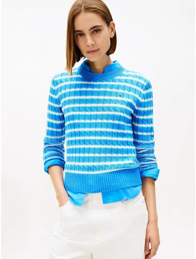 Tommy Hilfiger Cable Knit Crewneck Sweater In Blue