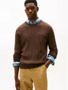 Tommy Hilfiger Cable Knit Crewneck Sweater In Brown