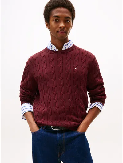 Tommy Hilfiger Cable Knit Crewneck Sweater In Burgundy