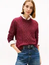 Tommy Hilfiger Cable Knit Crewneck Sweater In Burgundy