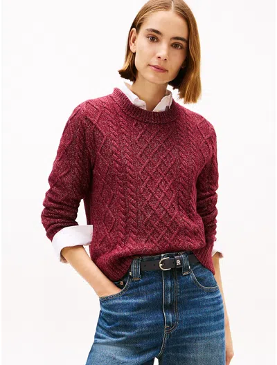Tommy Hilfiger Cable Knit Crewneck Sweater In Burgundy