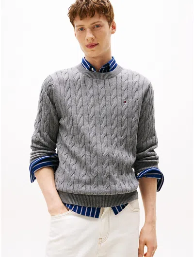 Tommy Hilfiger Cable Knit Crewneck Sweater In Gray